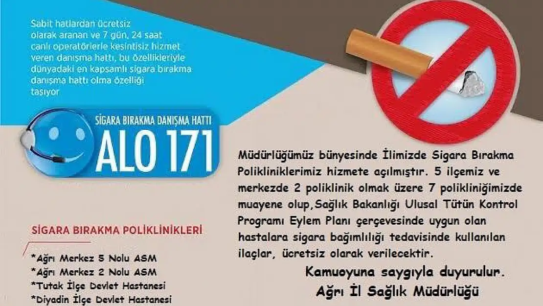 Ağrı'da Sigara Bırakma Poliklinikleri hizmete açıldı