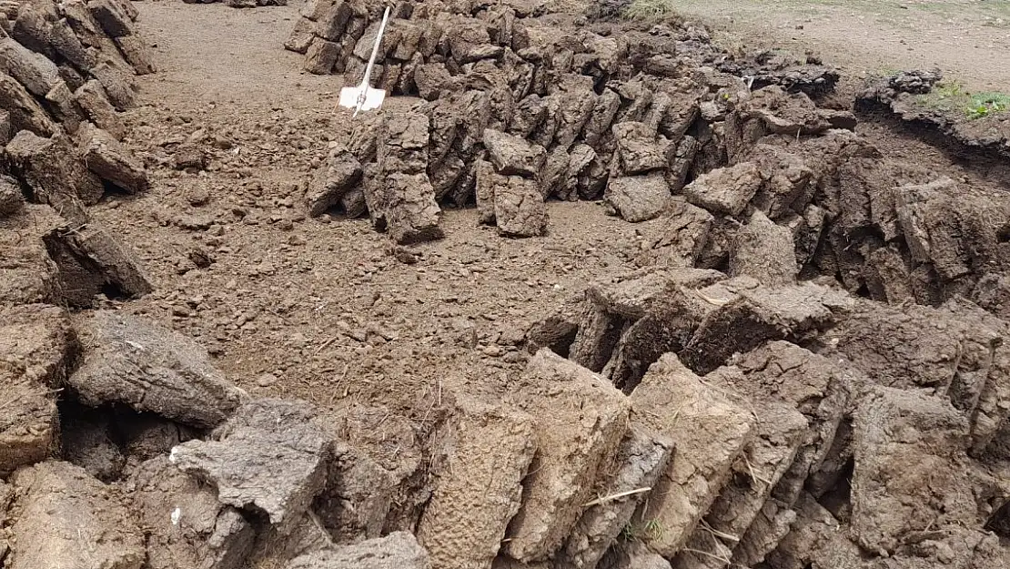 Ağrı köylerinde tezekler kesilerek kurutuluyor