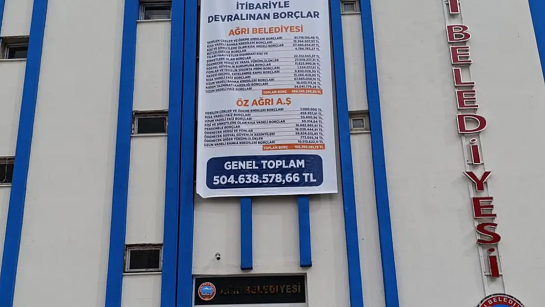 Ağrı Belediyesi net borcunu her yere afiş asarak duyuruyor