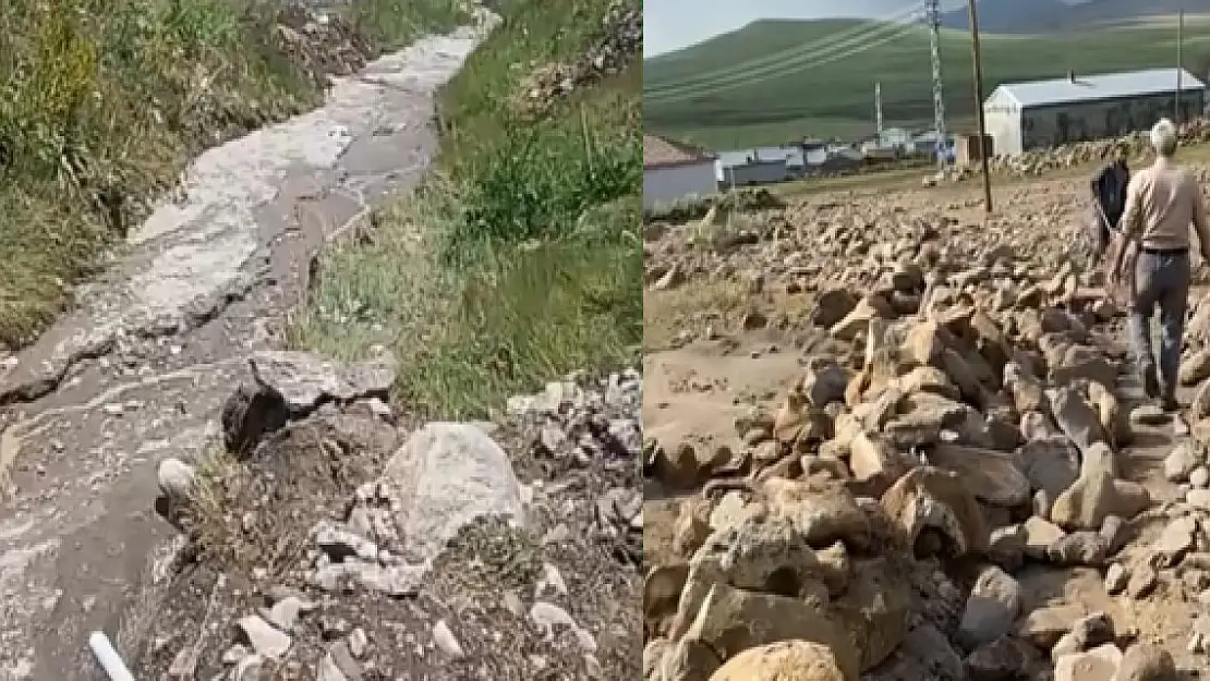 Kars'ta sağanak sonrası meydana gelen sel nedeniyle ev ve ahırları su bastı