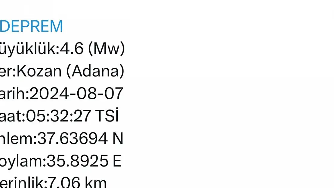 Adana'da 4,6 büyüklüğünde deprem meydana geldi