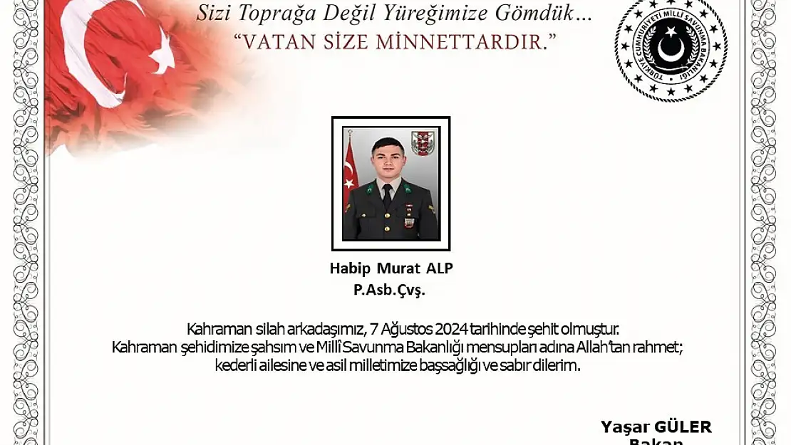 MSB duyurdu: Bir askerimiz şehit oldu