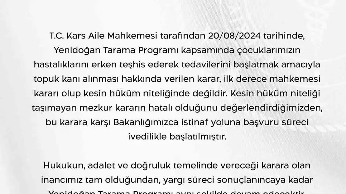 Sağlık Bakanlığından 'topuk kanı' kararına ilişkin açıklama