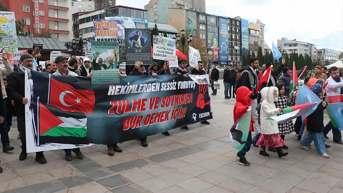 Erzurum'da sağlık çalışanları yılmadan Gazze için yürüyor