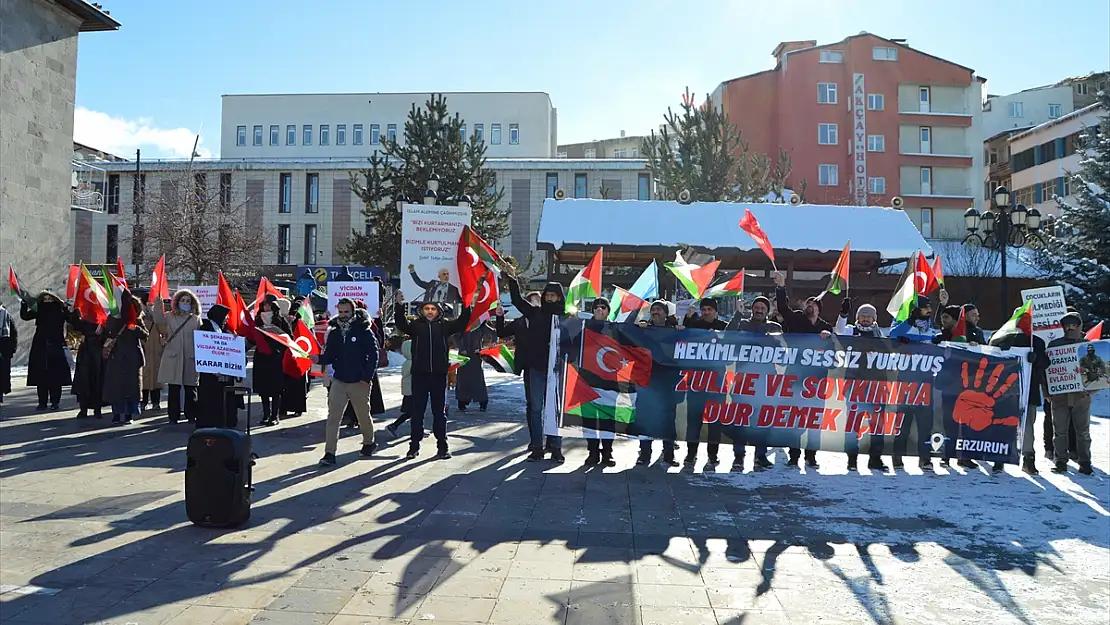 Erzurum'da sağlık çalışanları Gazze için bir kez daha yürüdü