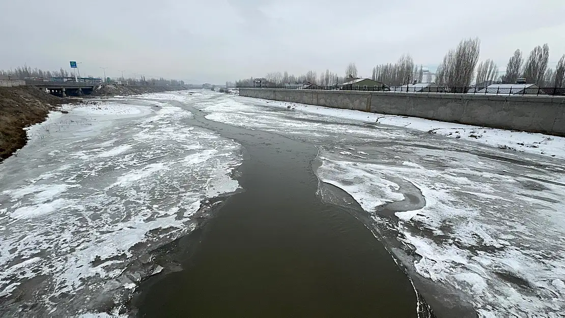 Ağrı'da Murat Nehri buz tuttu