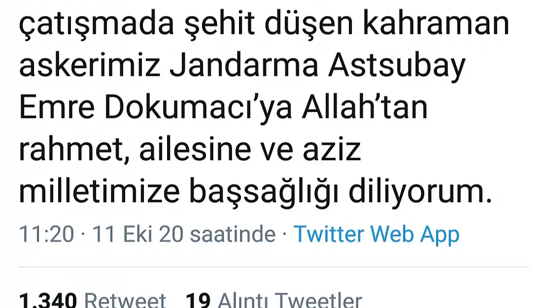 Fahrettin Altun, Ağrı şehidi için taziye mesajı yayınladı