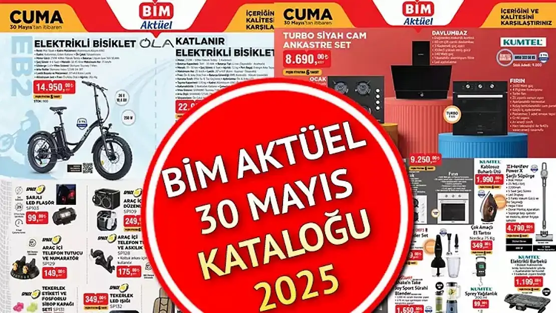 BİM 30 MAYIS 2025 KATALOĞU - İNDİRİMLİ ÜRÜNLER: Bim'de bu hafta cuma neler var? Bim aktüel 30 Mayıs 2025 kataloğu Elektrikli Bisiklet, Barbekü, Klima, Vantilatör getiriyor!