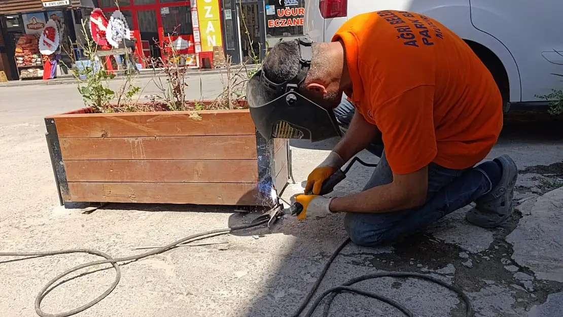 Ağrı'da trafiğe kapalı caddelerde saksılar yenilendi