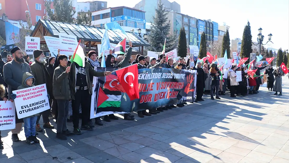 Erzurum'da sivil toplum kuruluşlarından Gazze için yürüyüş