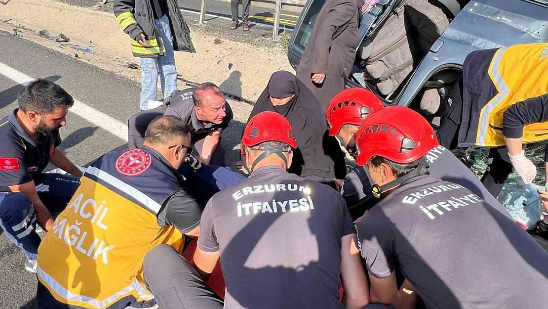 Erzurum'da trafik kazası: 5 yaralı, araç takla attı
