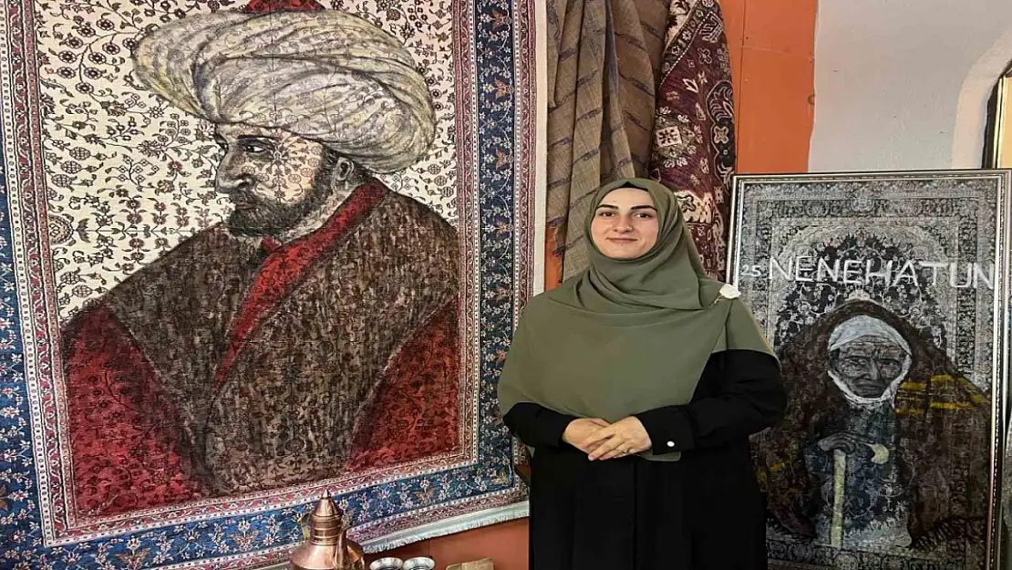 Erzurumlu ev hanımı, halı ile tarihi şahsiyetleri akrilik boyayla yeniden canlandırıyor.