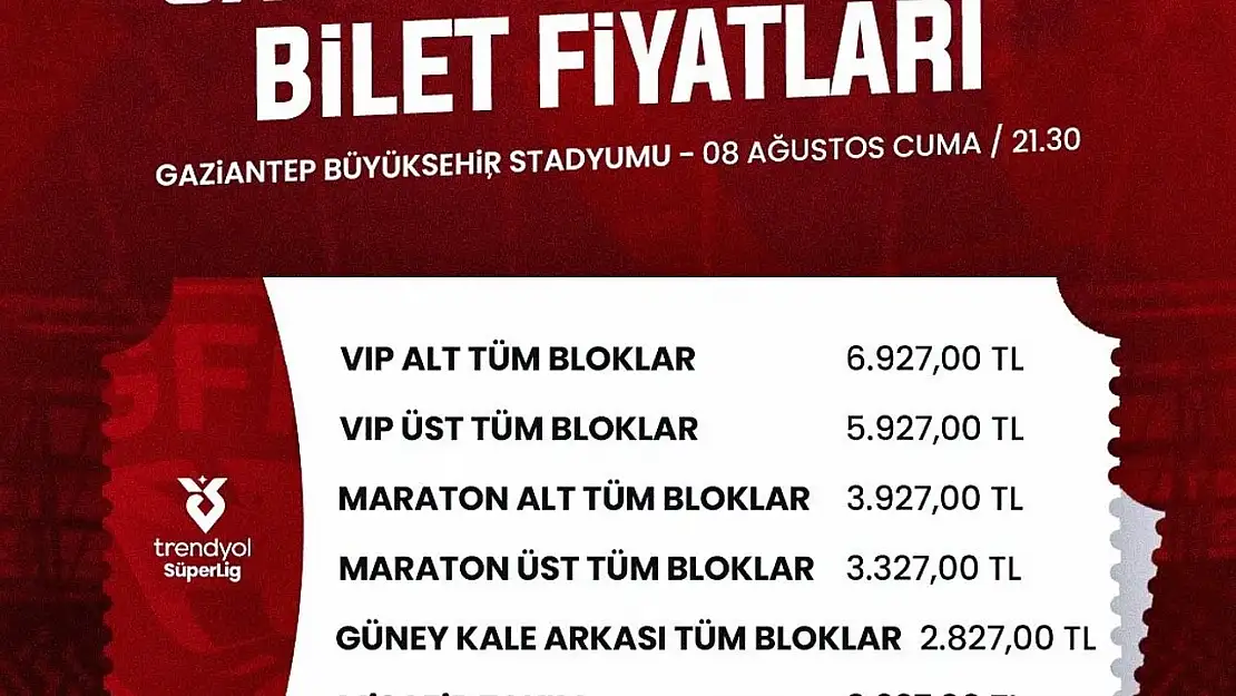 Gaziantep FK ile Galatasaray Arasındaki Maçın Biletleri 4 Ağustos'ta Resmi Olarak Satışa Sunulacak!