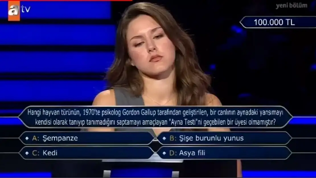 Hangi hayvan türünün, 1970'te psikolog Gordon Gallup tarafından geliştirilen, bir canlının aynadaki yansımayı kendisi olarak tanıyıp tanımadığını ...