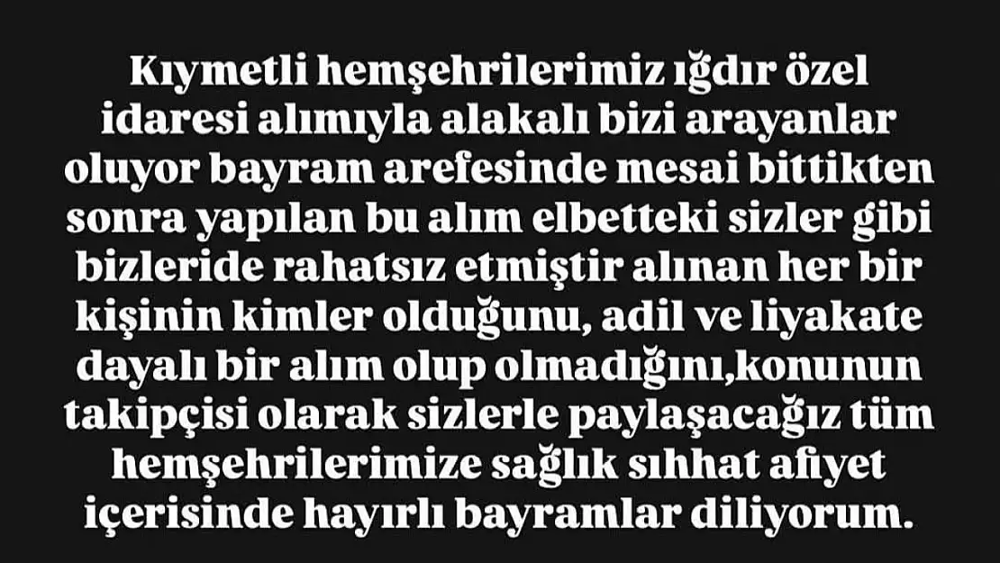 MHP Iğdır İl Başkanı'ndan Özel İdare Personel Alımına Sert Tepki Gösterildi!