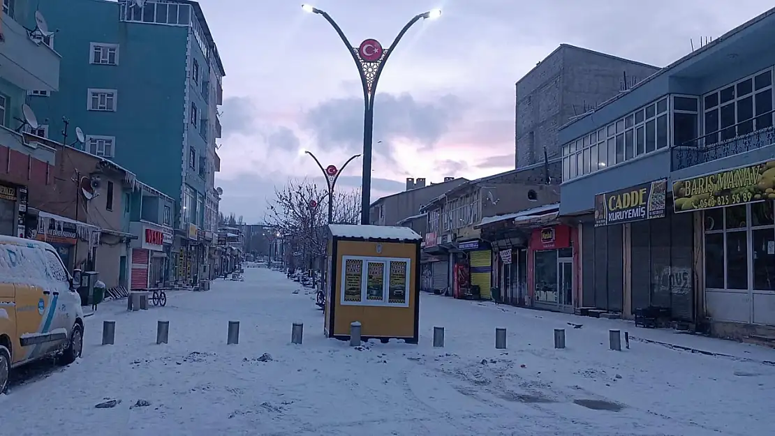 Sabahın ilk ışıklarında beyaz örtü Diyadin'i güzelleştirdi