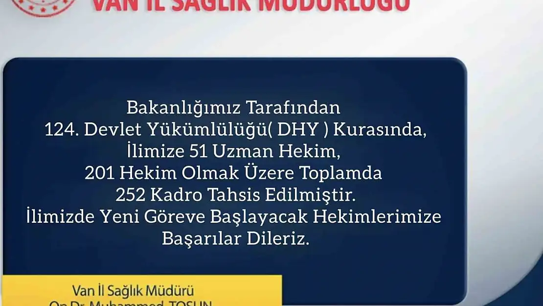 Van'a 252 yeni doktor atandı, sağlık hizmetleri güçleniyor!