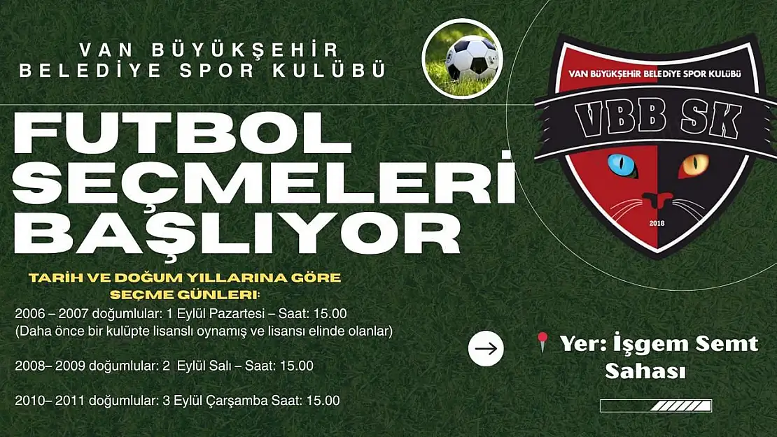 Van Büyükşehir Belediyespor'dan genç sporculara seçme fırsatı! 1-3 Eylül'de İŞGEM Sahası'nda!