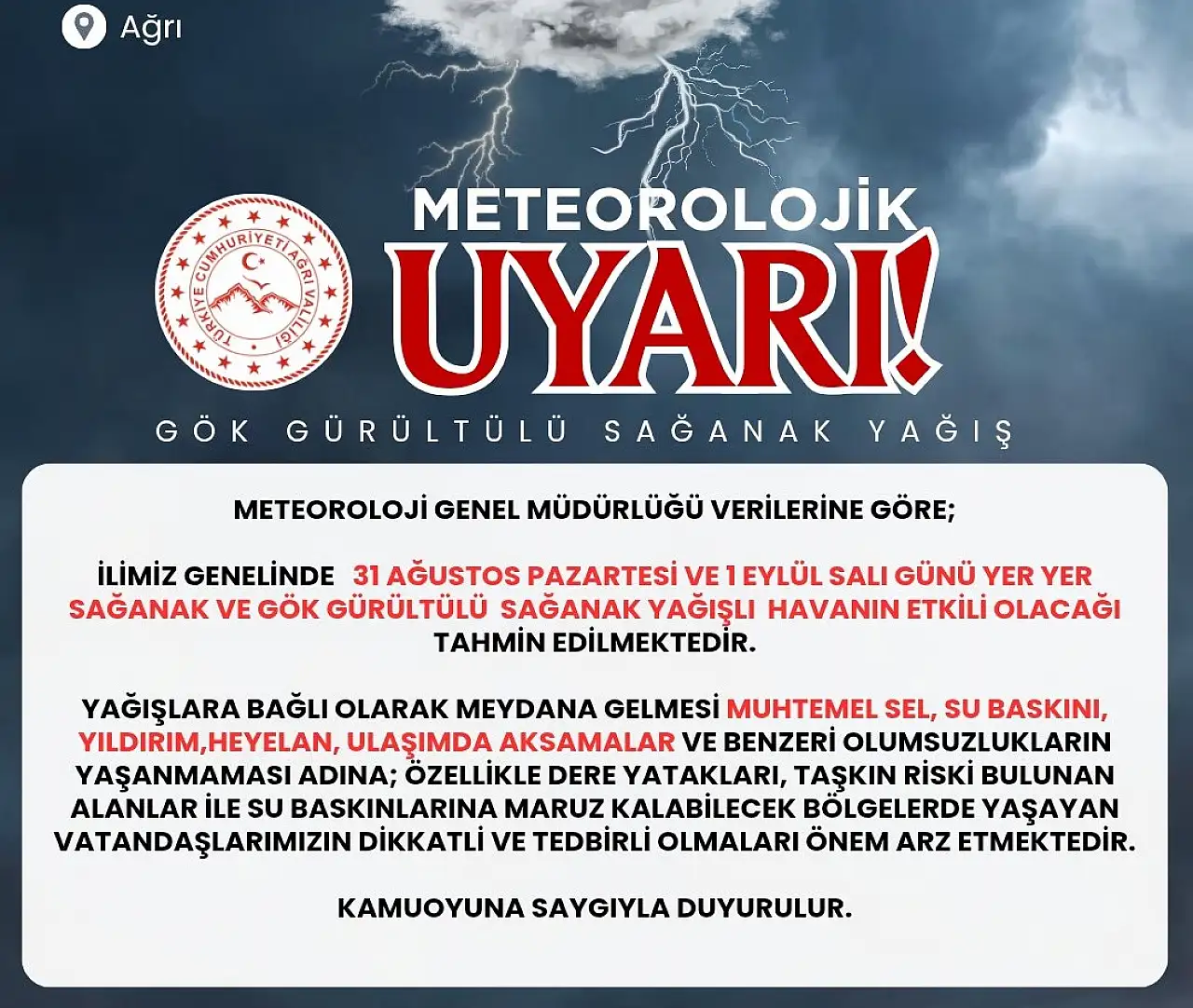 Ağrı'da pazartesi ve salı planı olanlar dikkat!