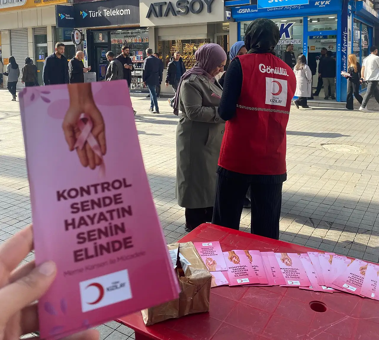 Ağrı'da Kızılay gönüllüleri meme kanserine karşı sokağa çıktı