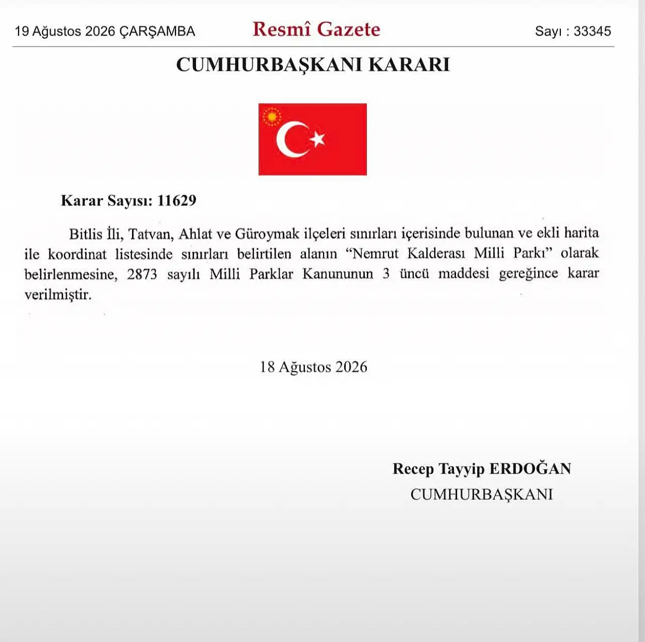 Bitlis için tarihi karar: Nemrut Kalderası artık Milli Park