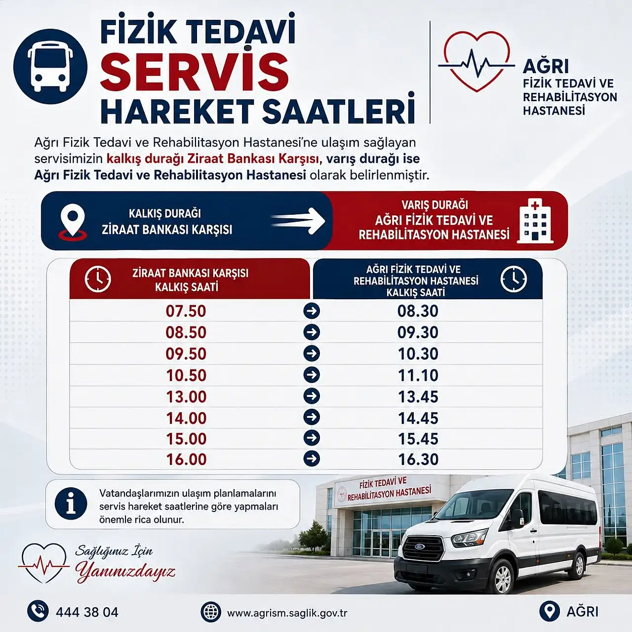 Ağrı Fizik Tedavi Hastanesi'ne ulaşım için servis saatleri duyuruldu