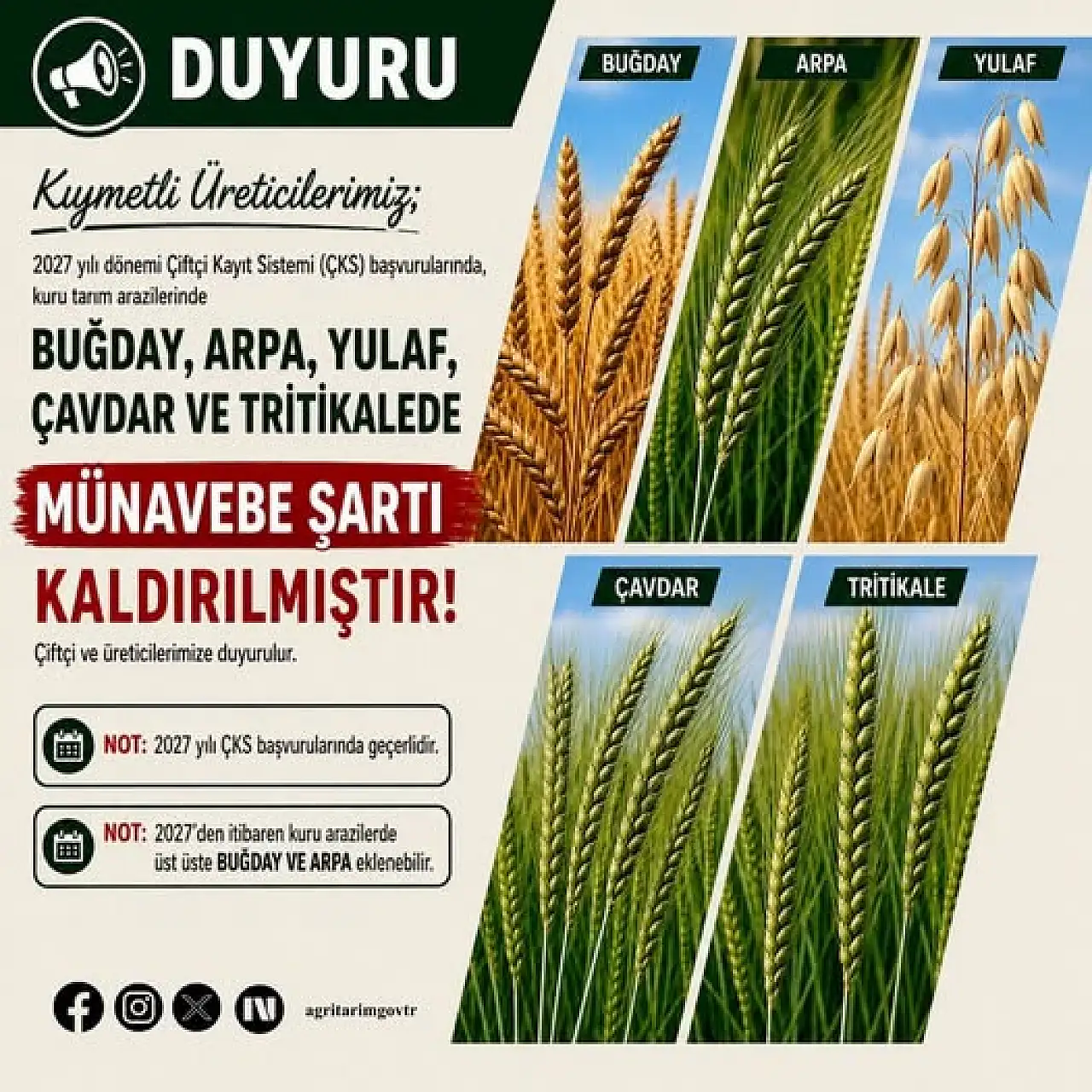 Ağrılı çiftçilere önemli duyuru: 2027 ÇKS başvurularında münavebe şartı kaldırıldı