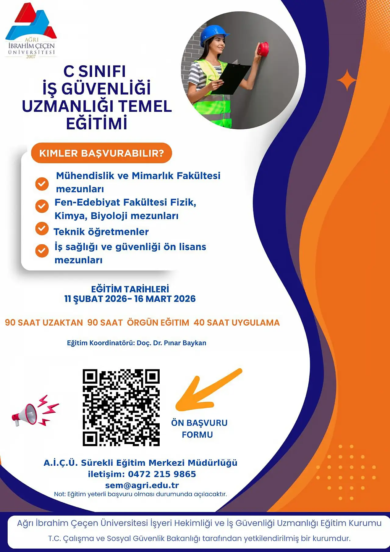 Ağrı'da C Sınıfı İş Güvenliği Uzmanlığı Temel Eğitimi açılıyor