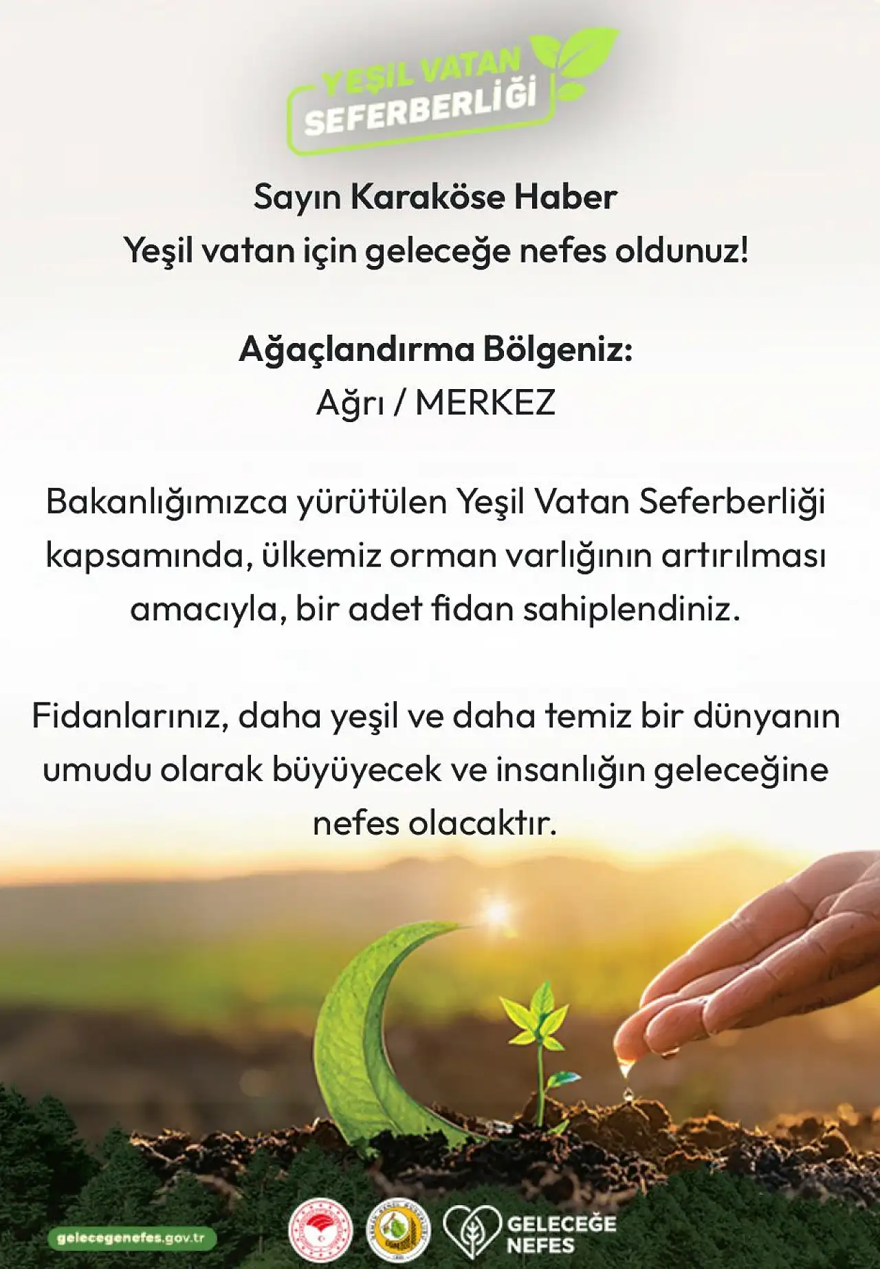 Karaköse Haber'den Yeşil Vatan'a destek