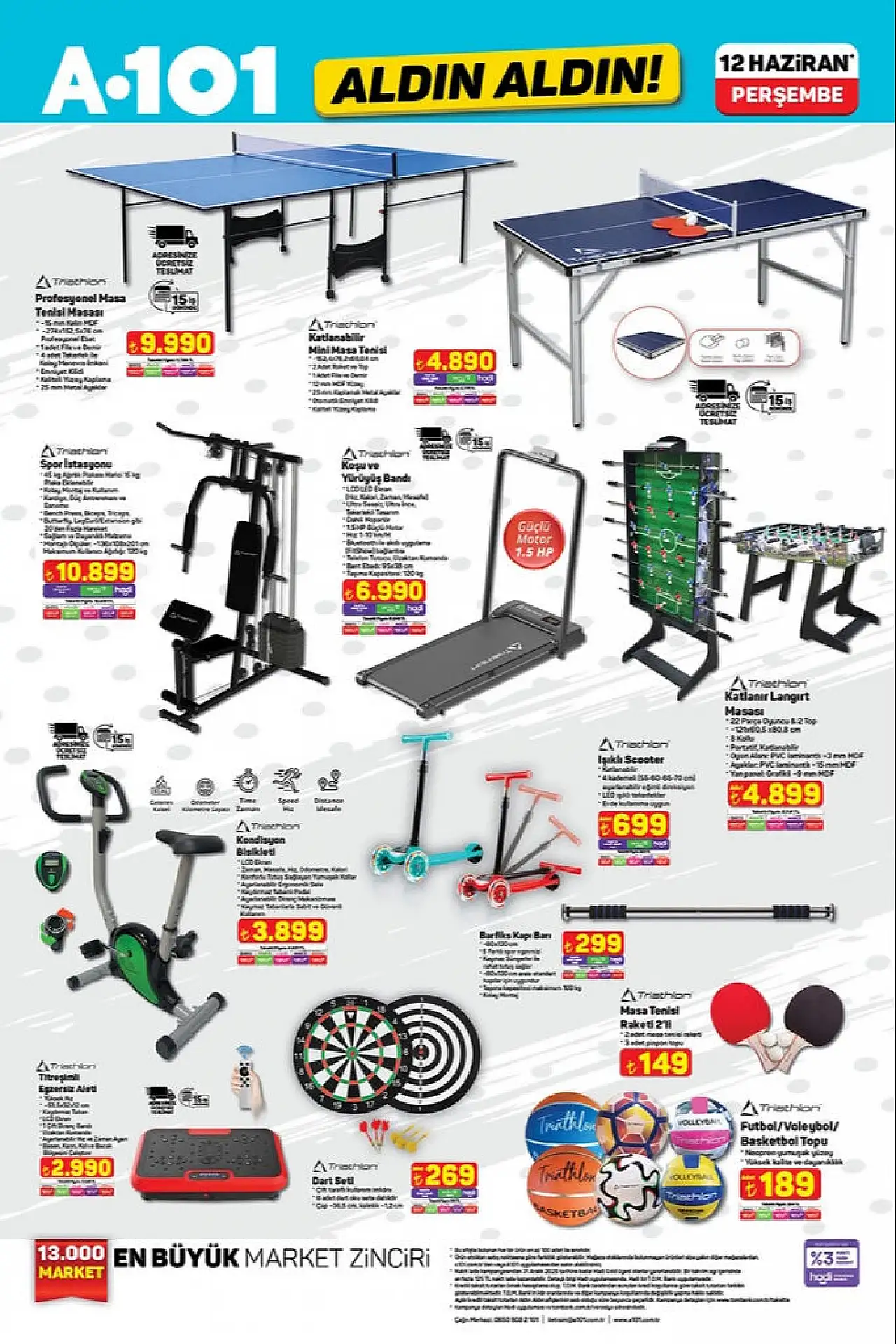 A101'de spor rüzgarları esiyor! A101 12 Haziran aktüel kataloğu langırt masası, spor istasyonu, yürüyüş bandı ve daha fazlası…
