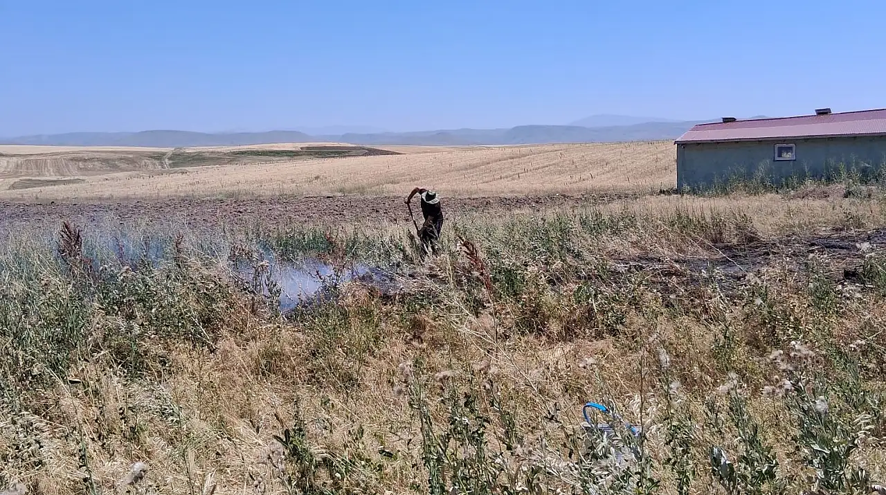 Ağrı'da yol kenarında çıkan ot yangını büyümeden söndürüldü