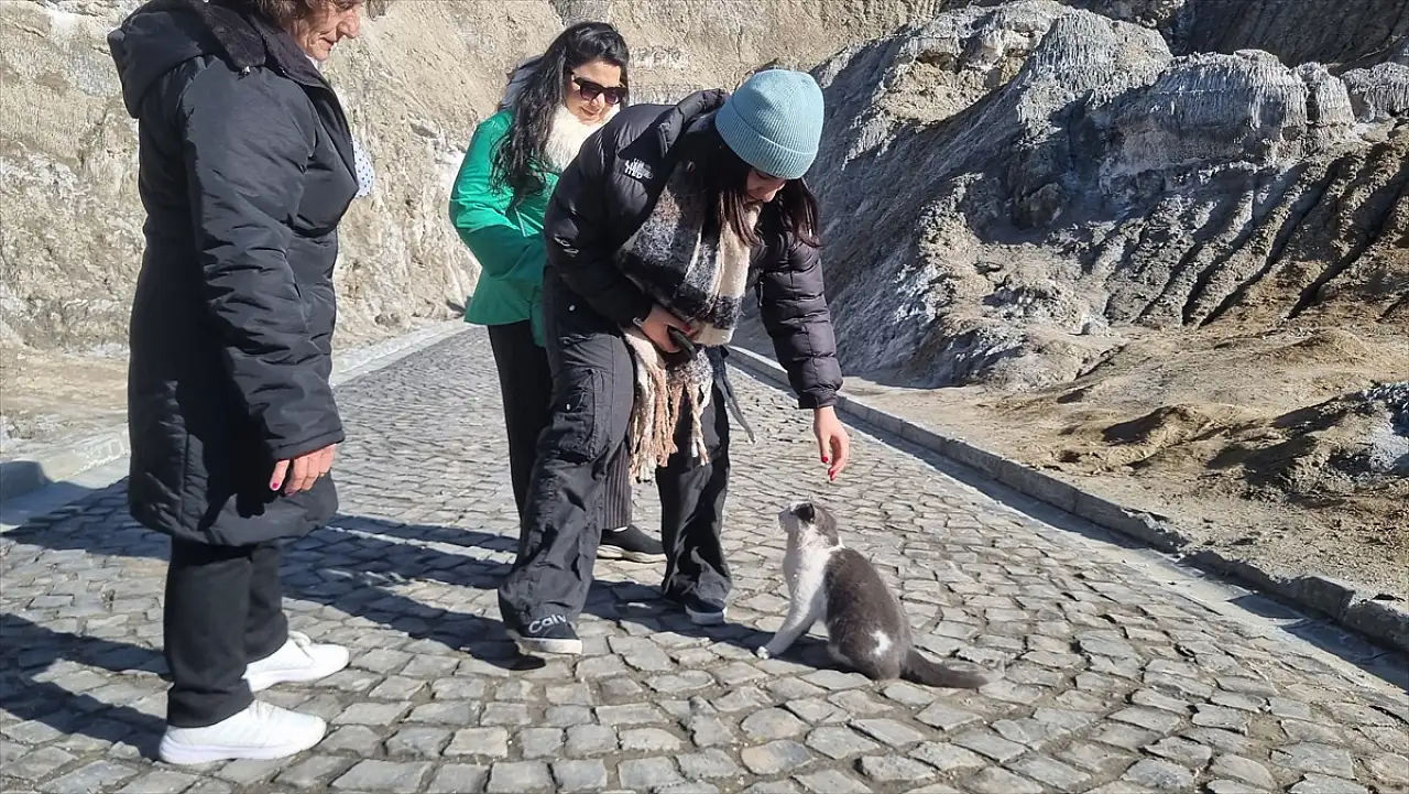 Iğdır Tuz Mağaraları'nın sevimli rehberi 'Duman' turistlere eşlik ediyor