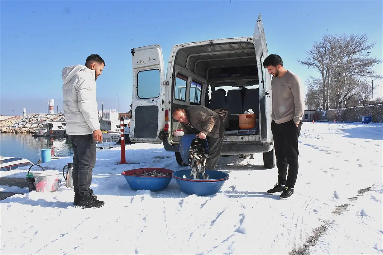 Van Gölü'nde balıkçılar eksi 13 derecede ekmek peşinde