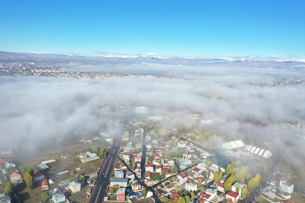 Ağrı'da kar ve sis görsel şölen sundu