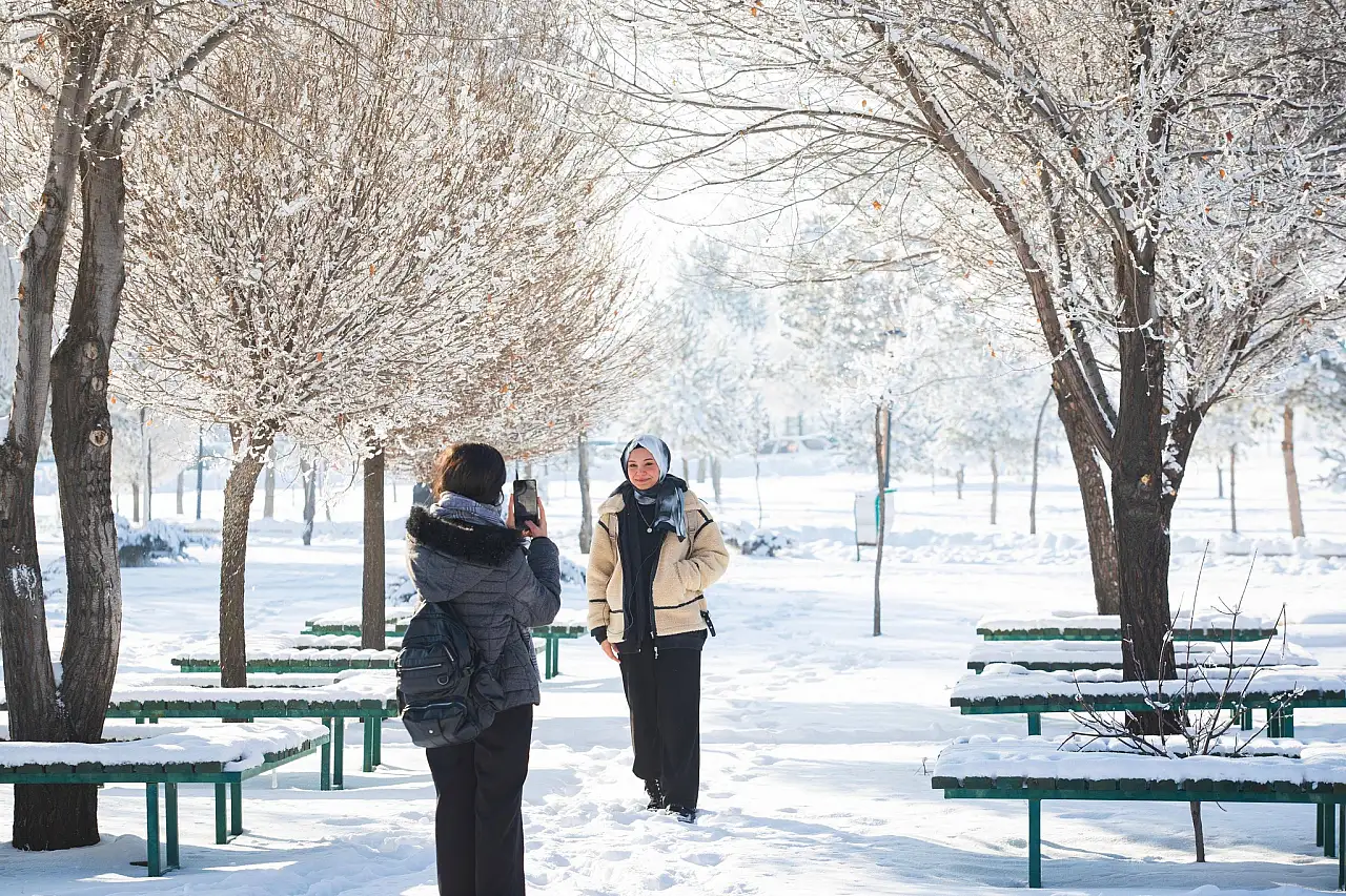 Ağrı'da kar, üniversite kampüsünü tabloya çevirdi