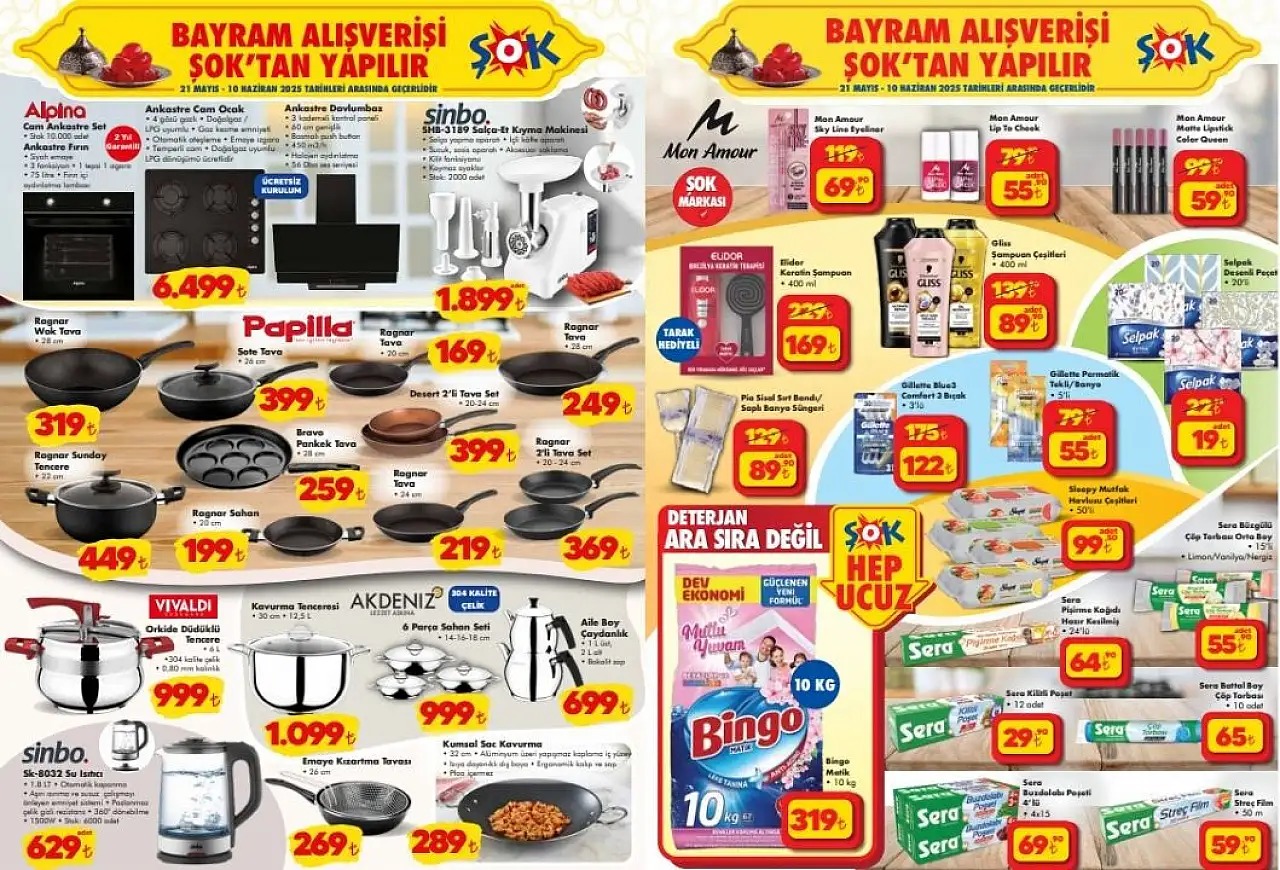 ŞOK'ta 21 Mayıs'ta 28 cm Papilla Ragnar Tava 249 TL!  2'li Papila Desert Tava Seti 399 TL!  Akdeniz 6 Parça Sahan Seti 999 TL!