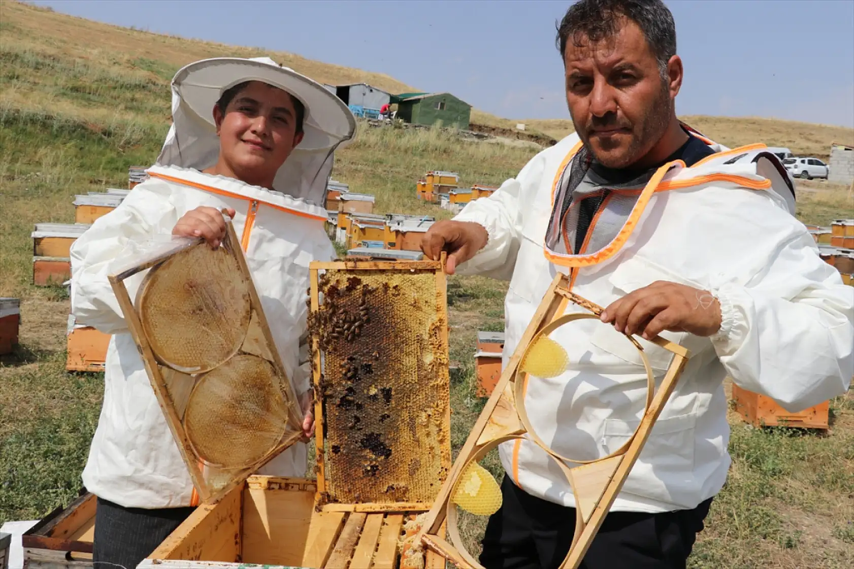 Ağrı'da baba oğulun geven balı mesaisi