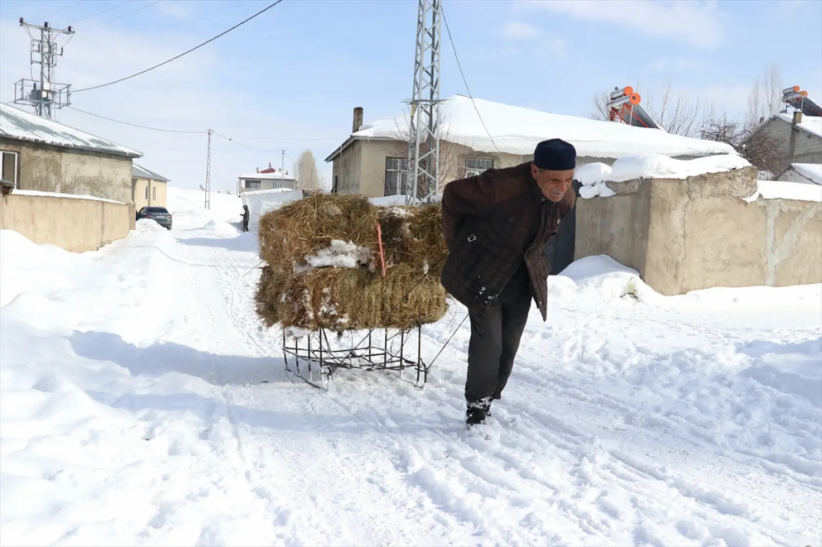 Taşlıçay'da besiciler hayvanlarını kar üstünde besliyor