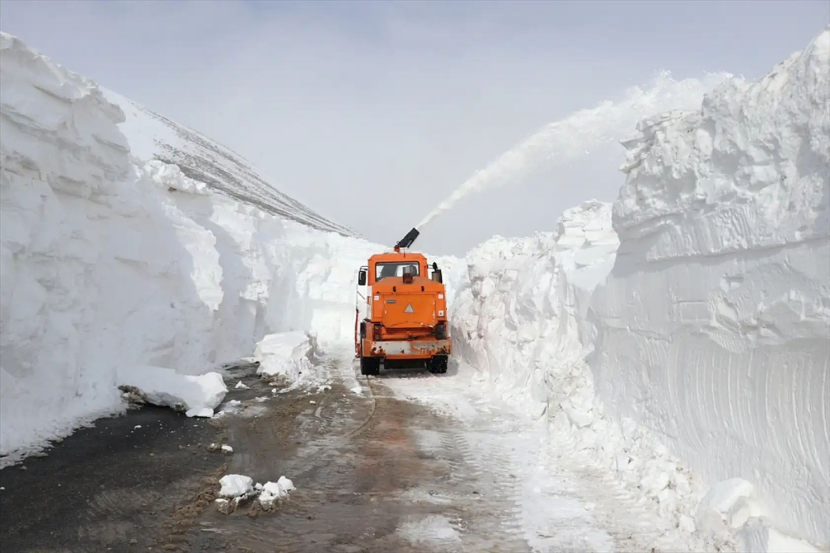 Ağrı'da yol değil adeta kar duvarı: Metrelerce beyaz tünel açıldı