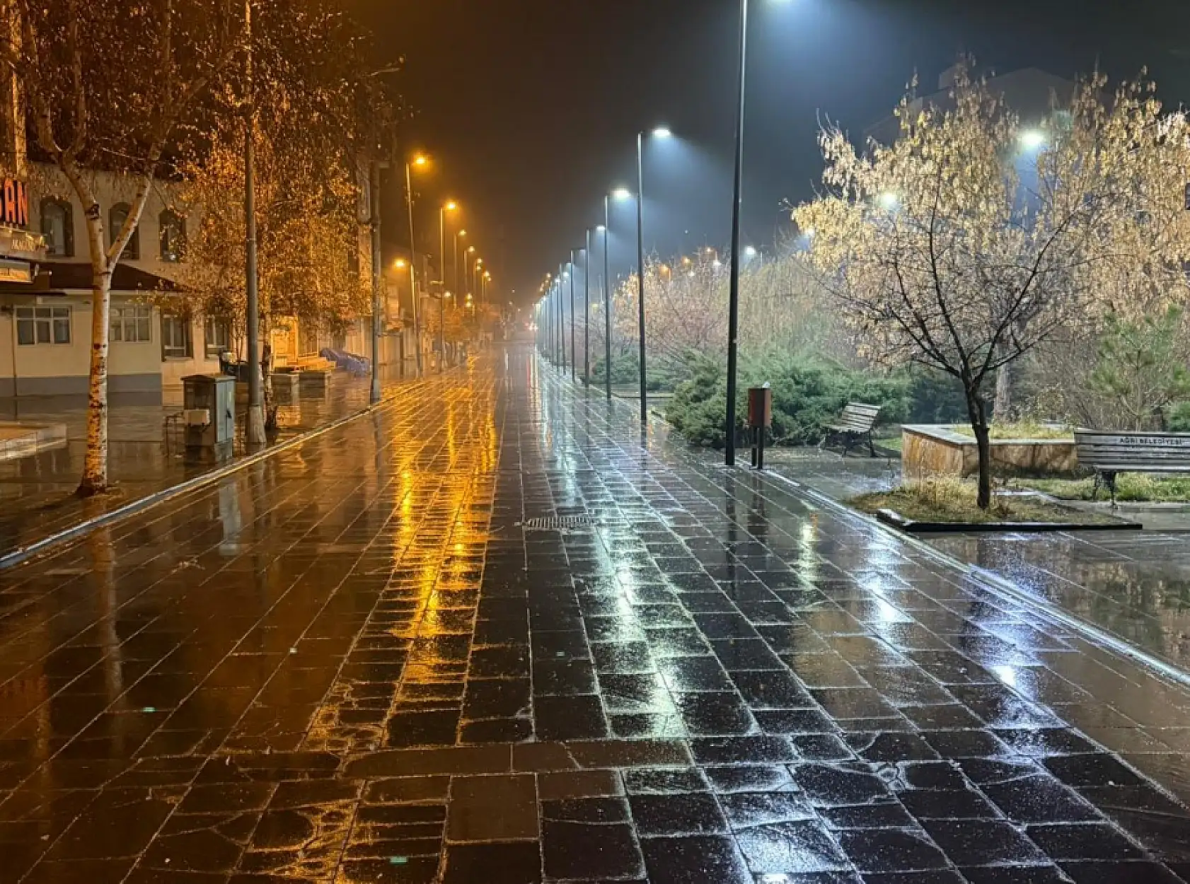 Ağrı'da yağmur, Tahir Elçi Meydanı'nda güzel görüntüler oluşturdu