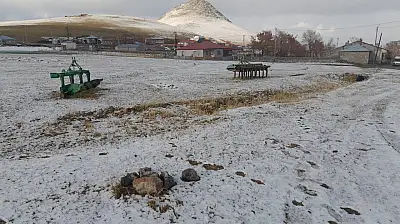 Ağrı'da tarlalar mevsimin ilk karıyla beyaz örtüyle kaplandı