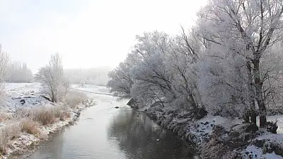 Taşlıçay beyaza büründü, kırağı tutan ağaçlar göz kamaştırdı