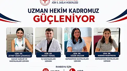 Ağrı Eğitim ve Araştırma Hastanesi'nde 4 uzman hekim daha göreve başladı