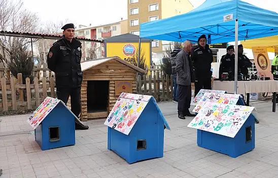 Ağrı'da polis sokak hayvanları için cadde ve sokaklara barınak bıraktı