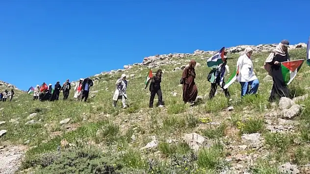 Van'da akademisyenler ve öğrenciler, Filistinlilere destek için Gören Dağı'na tırmandı