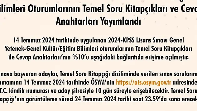 2024 KPSS soru ve cevap anahtarı yayımlandı
