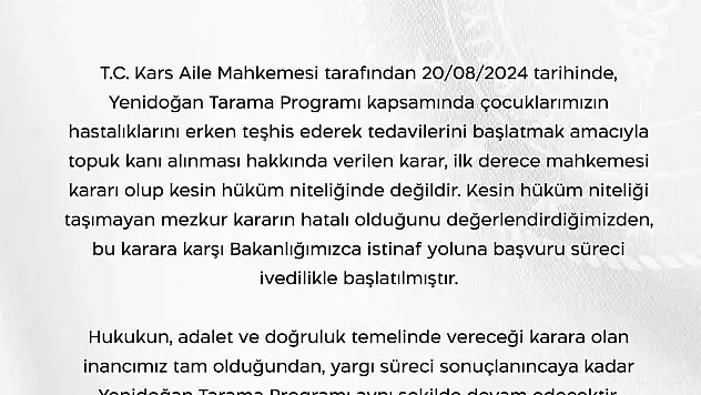 Sağlık Bakanlığından 'topuk kanı' kararına ilişkin açıklama