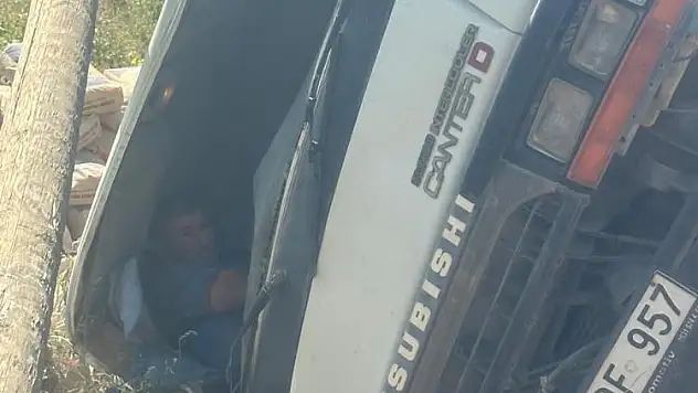 Iğdır'da virajı alamayan kamyon elektrik direğine çarptı