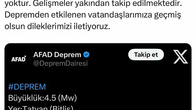 Bitlis Valiliğinden deprem açıklaması
