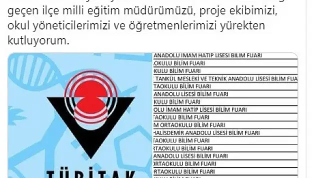Diyadin'de 7 okulun projesi TÜBİTAK tarafından kabul edildi